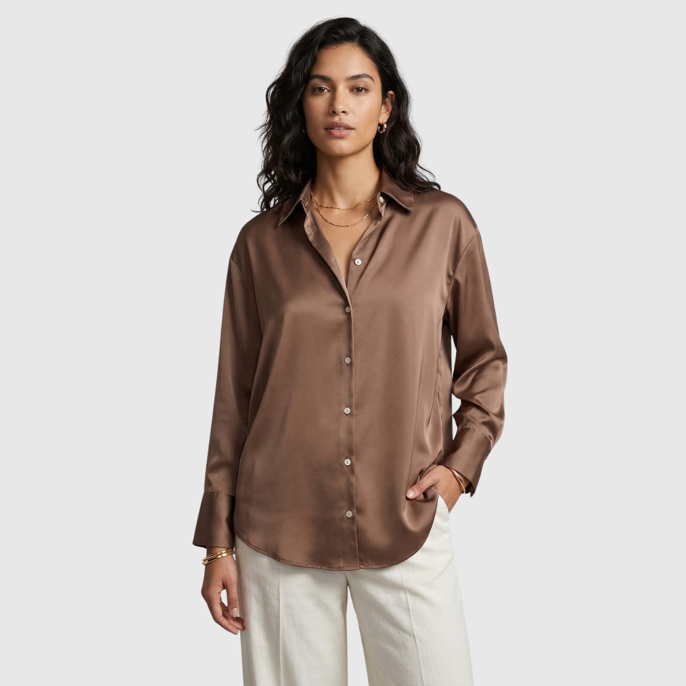 Chemise femme fluide manches longues col classique fermeture boutonnée