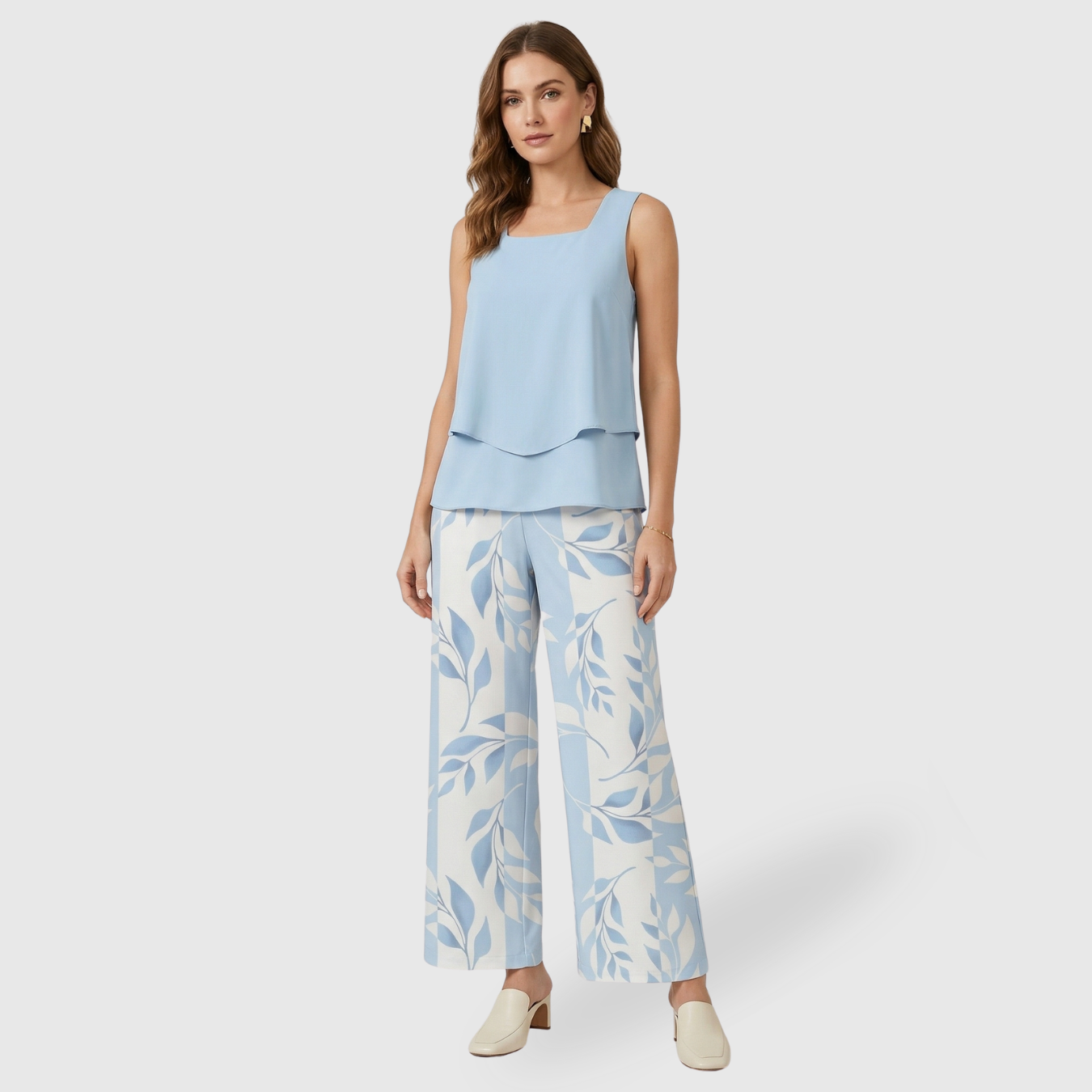 Ensemble femme deux pièces pantalon et top coupe fluide taille haute