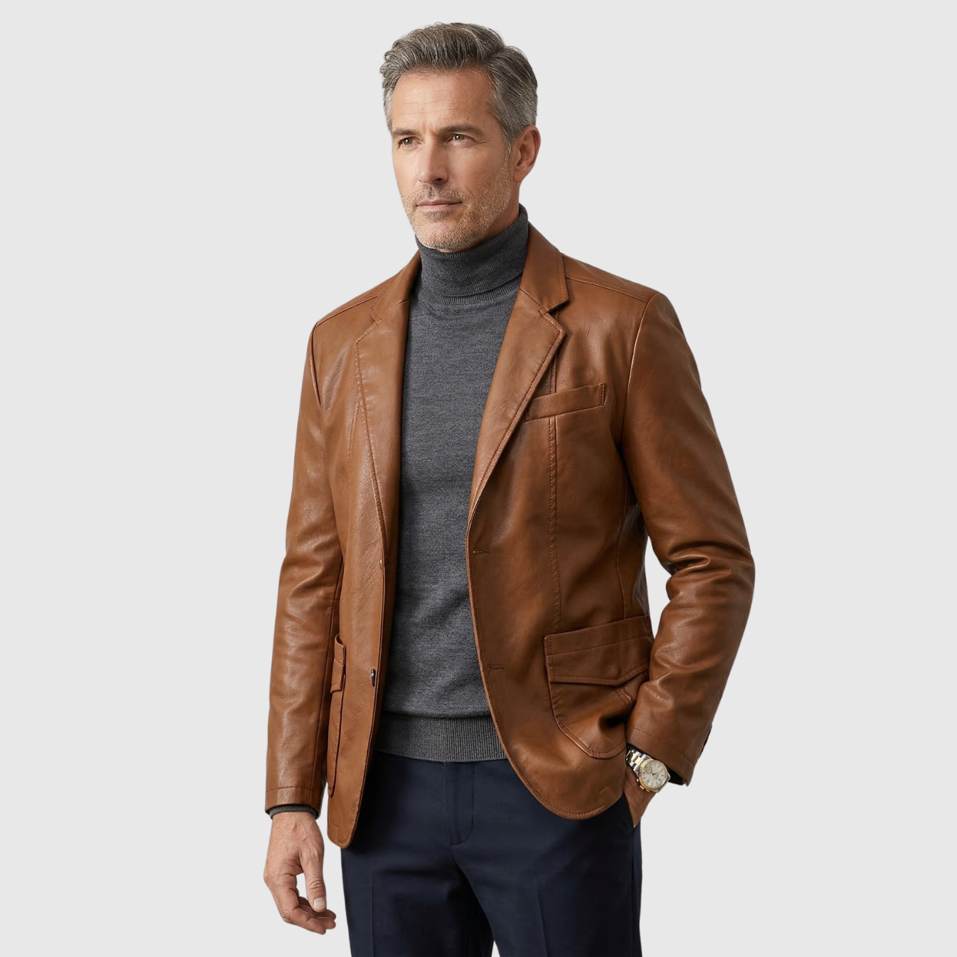 Blouson cuir homme zippé coupe ajustée col classique