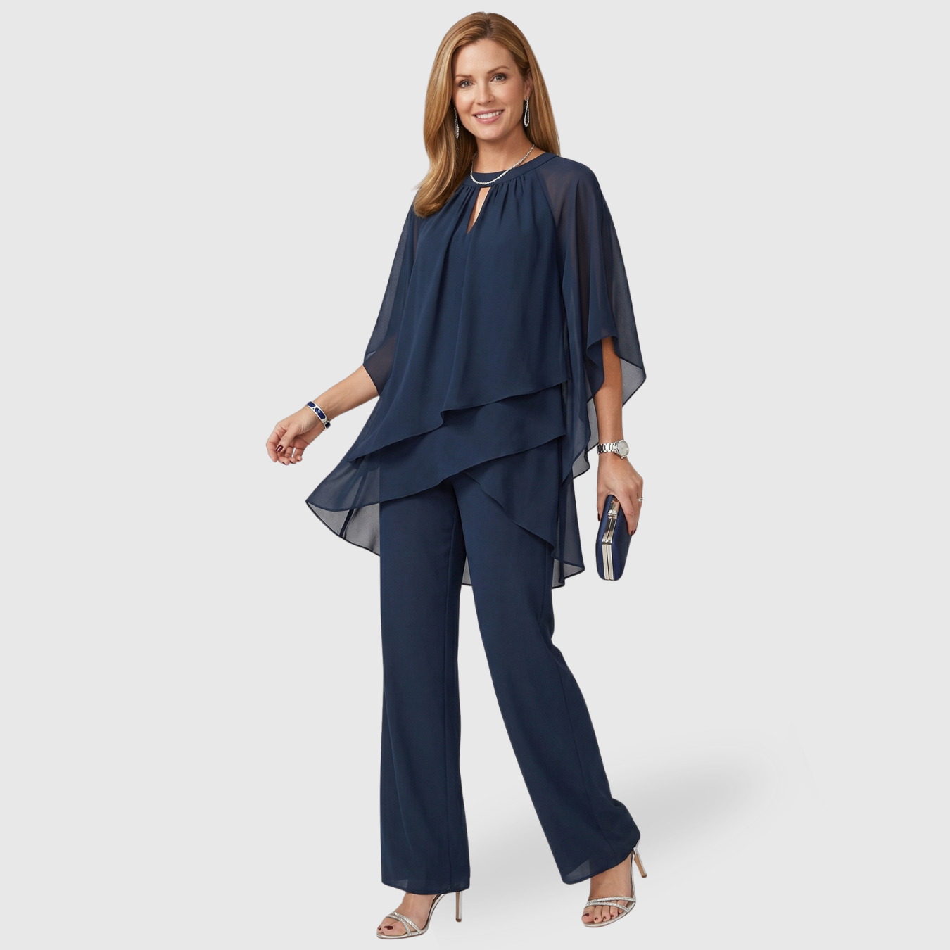 Ensemble pantalon femme habillé mousseline coupe fluide élégant
