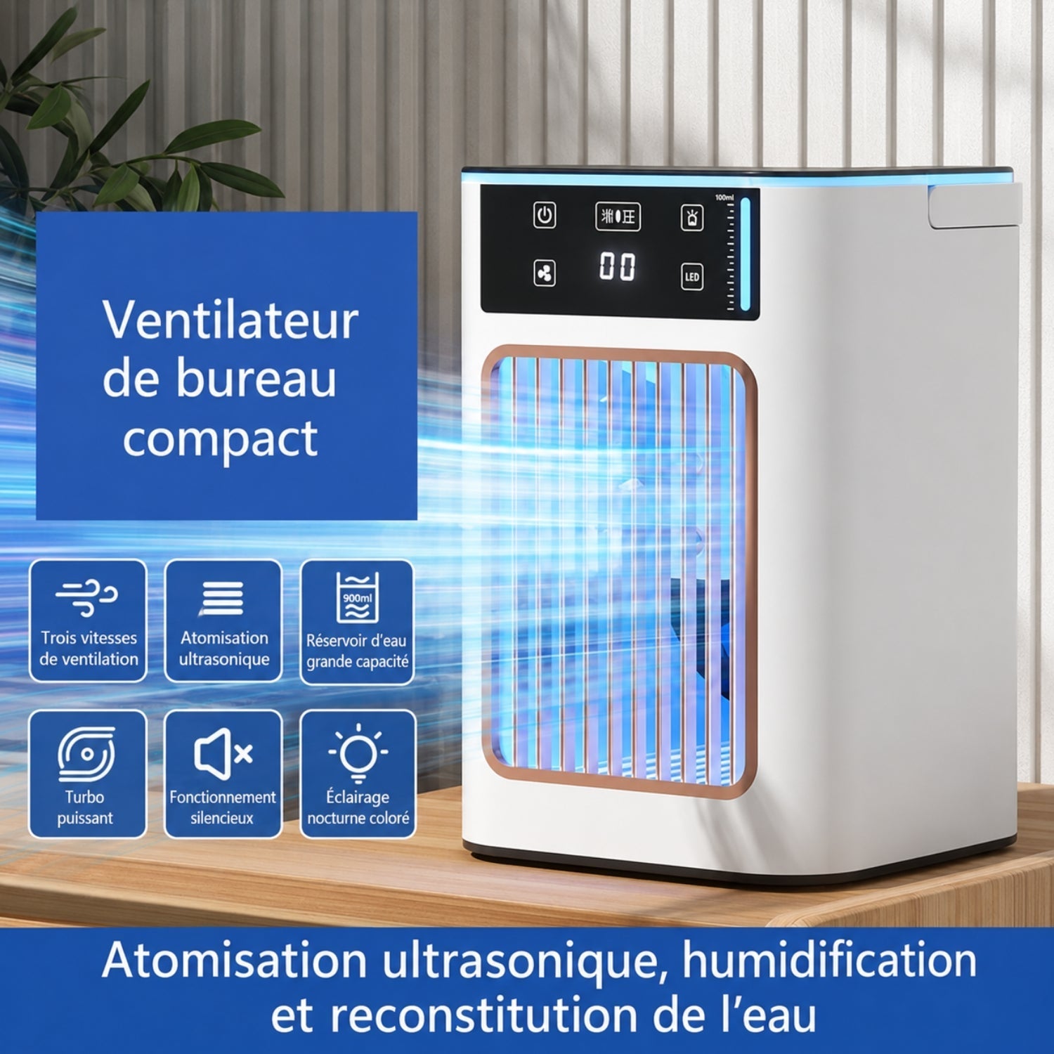 Rafraîchisseur d'Air USB Silencieux avec Brumisation – Ventilateur de Bureau Compact