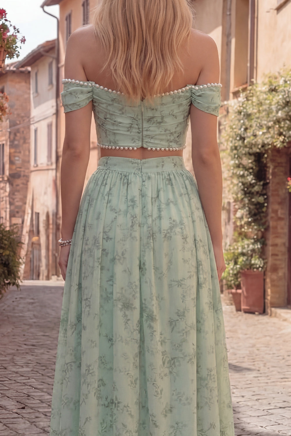 Robe de bal 2 pièces ligne A épaules dénudées perles femme