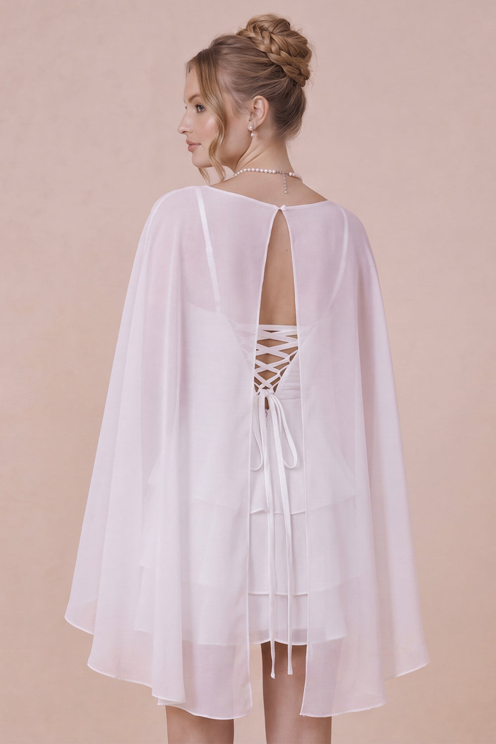 Robe cérémonie 2 pièces bretelles volants cape élégante