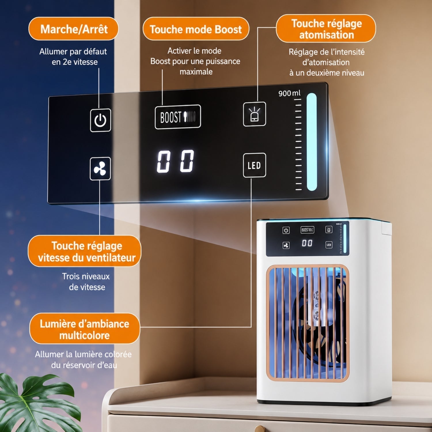 Rafraîchisseur d'Air USB Silencieux avec Brumisation – Ventilateur de Bureau Compact