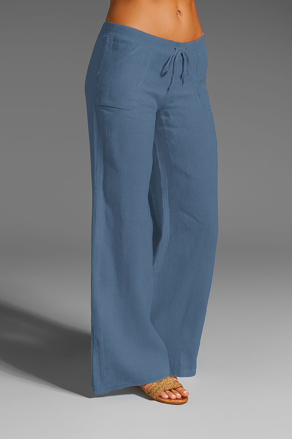 Pantalon Lin Femme Coupe Large Taille Élastique Été Confort