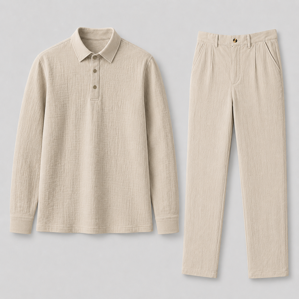 Ensemble Homme Chemise Pantalon Lin Col Mao Été Décontracté