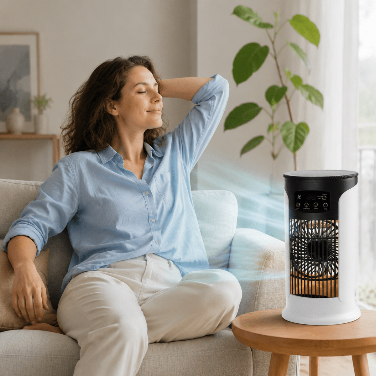 Rafraîchisseur d'Air 3-en-1 6 Vitesses – Ventilateur Mobile avec Veilleuse LED