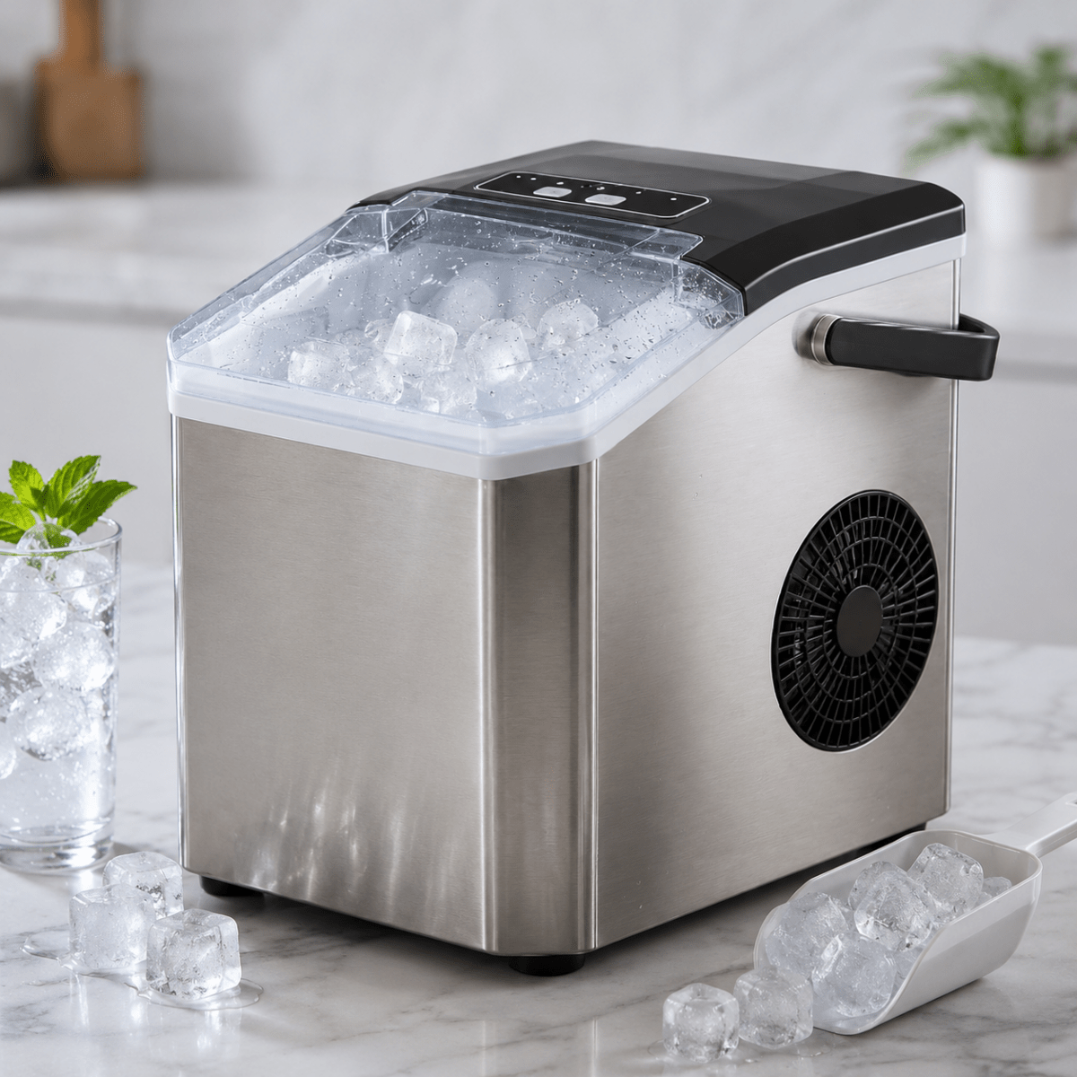 Machine à Glaçons Automatique Compacte – Glaçons Rapides avec Couvercle Transparent