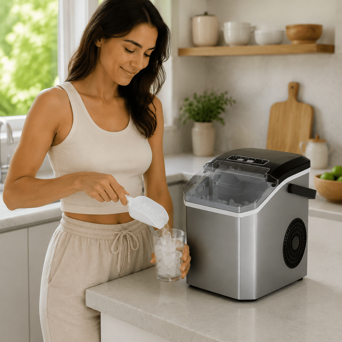 Machine à Glaçons Automatique Compacte – Glaçons Rapides avec Couvercle Transparent