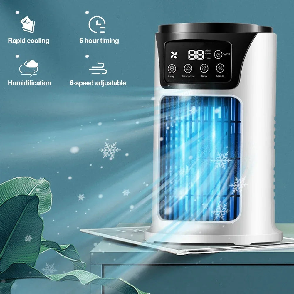 Rafraîchisseur d'Air Portable USB 6 Vitesses – Ventilateur Brumisateur & Humidificateur avec Minuterie