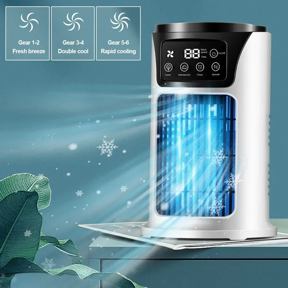 Rafraîchisseur d'Air Portable USB 6 Vitesses – Ventilateur Brumisateur & Humidificateur avec Minuterie