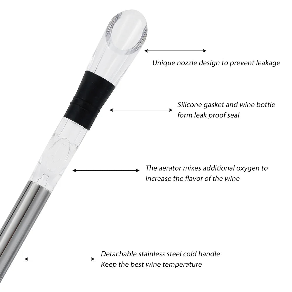 Refroidisseur à Vin 3-en-1 en Inox – Bâton Rafraîchisseur, Aérateur & Bec Verseur