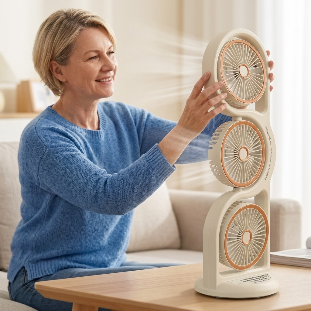Ventilateur Portable à Trois Têtes Orientables