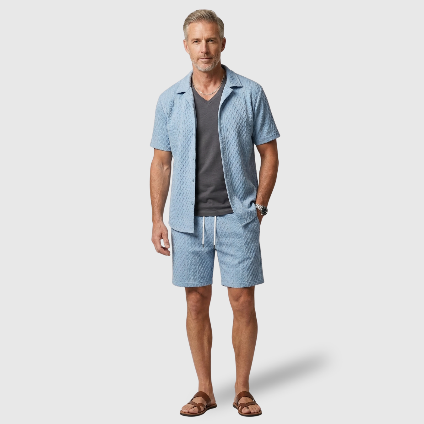 Ensemble homme chemise et short manches courtes coupe décontractée été