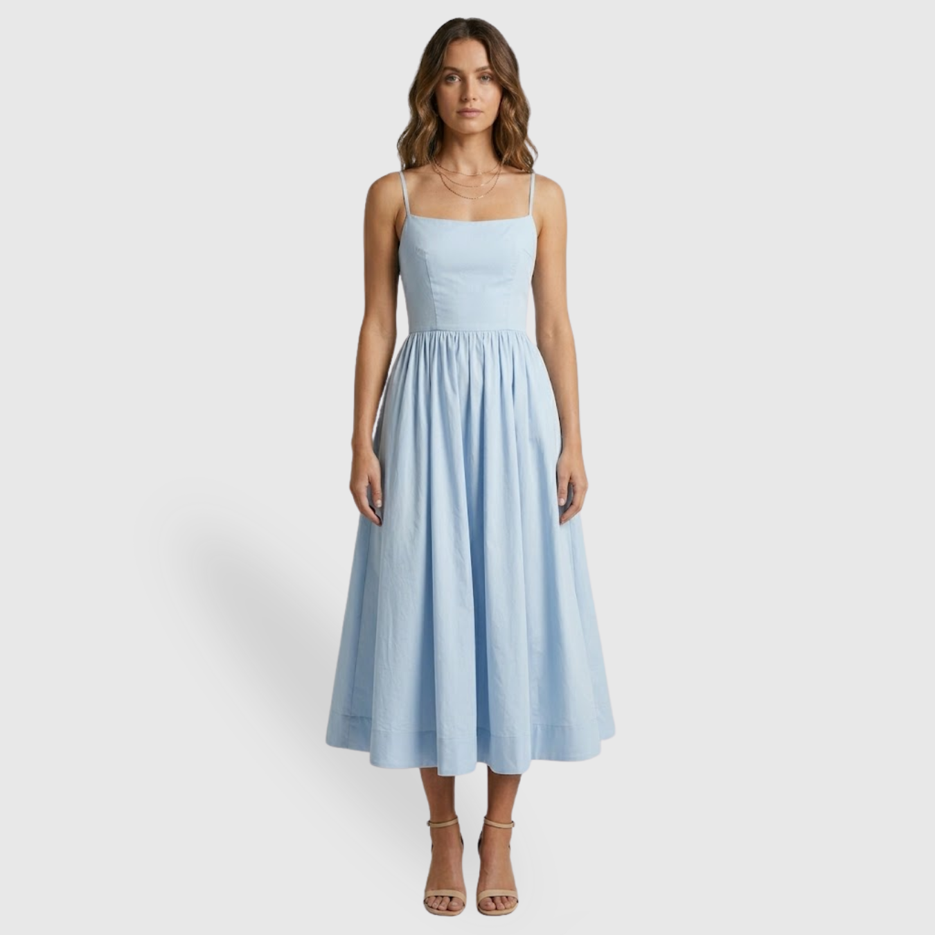 Robe midi femme bretelles fines coupe cintrée taille marquée