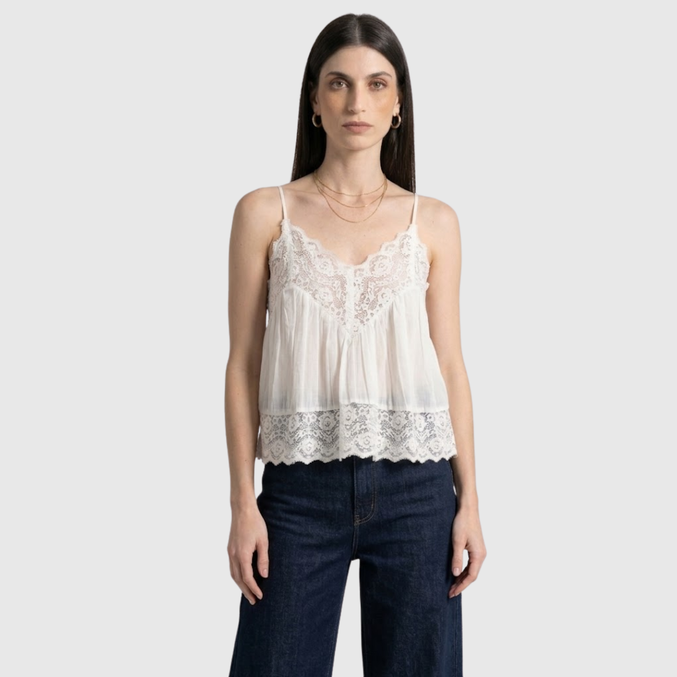 Caraco femme dentelle bretelles fines col en V coupe fluide été