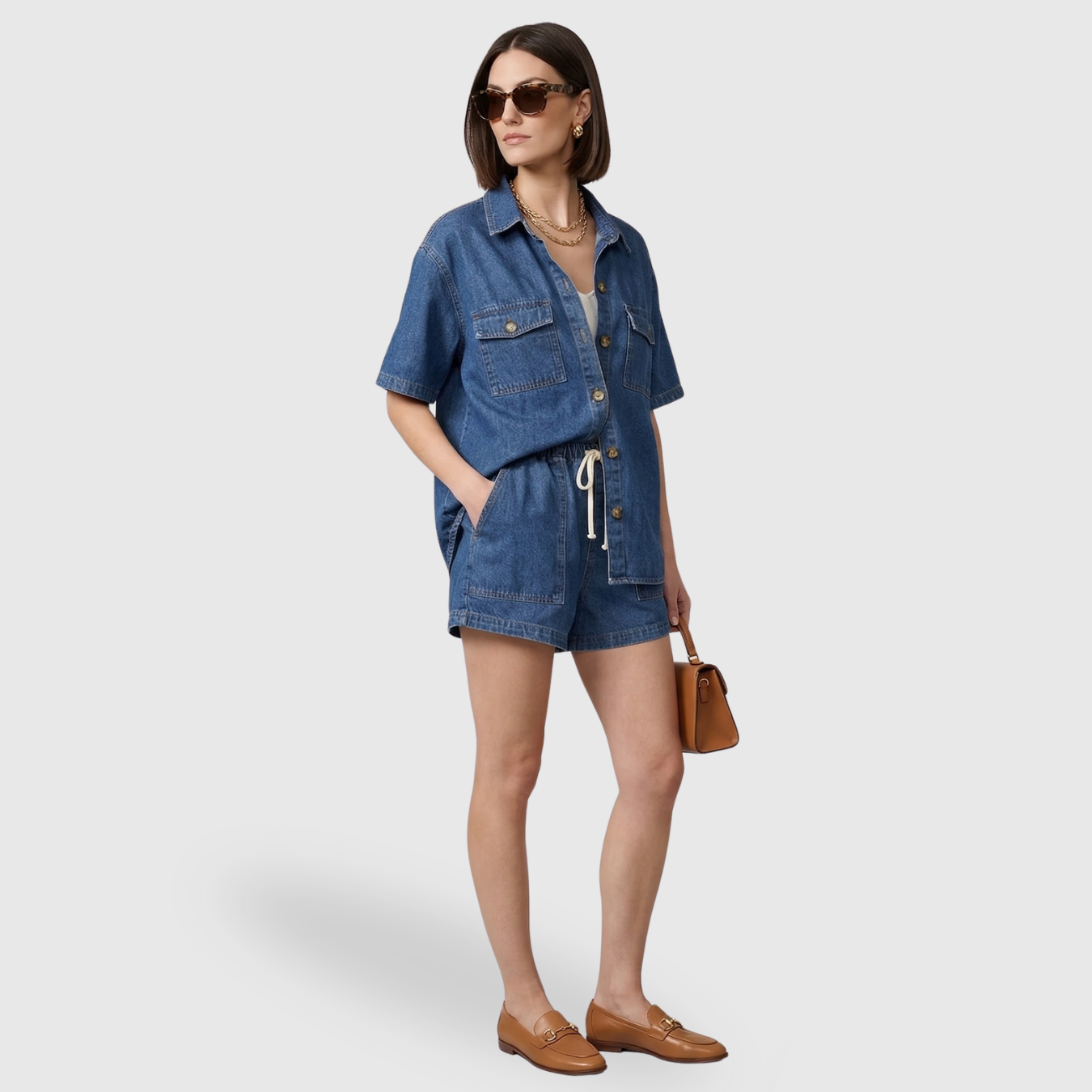 Ensemble femme denim 2 pièces veste et jean coupe droite taille haute