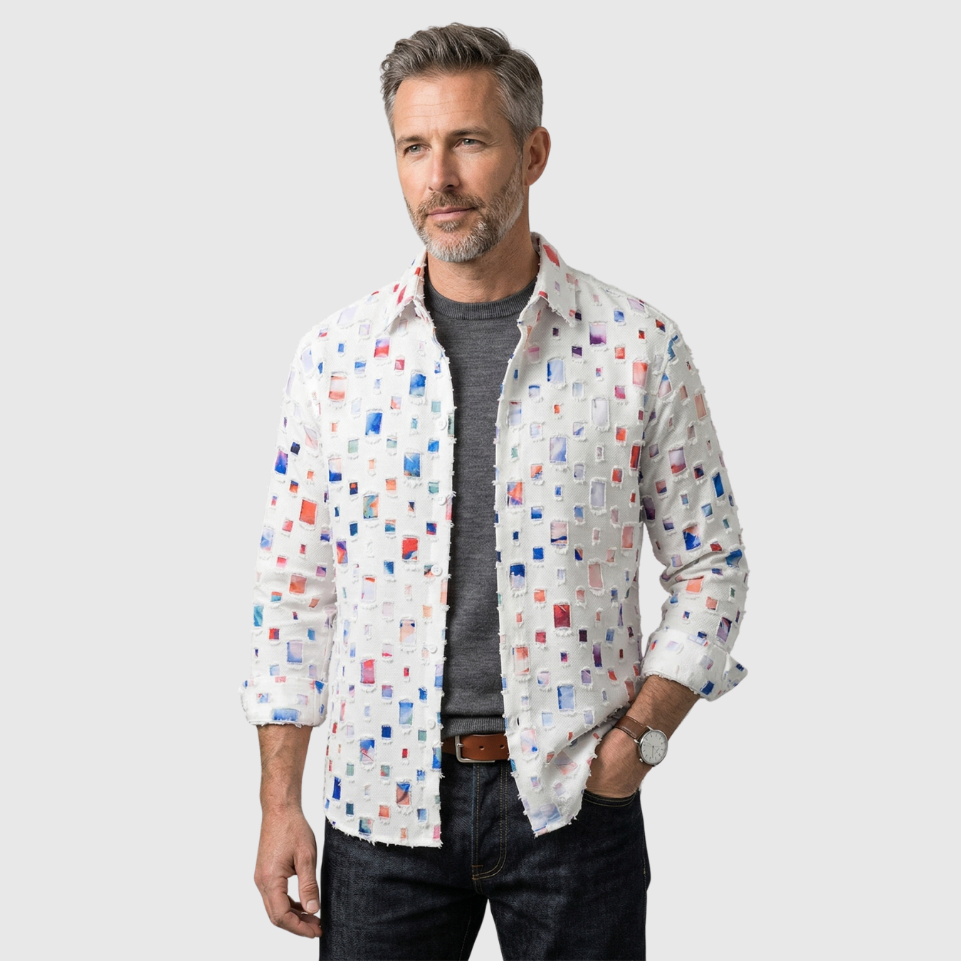 Chemise homme à carreaux manches longues coupe droite boutonnée