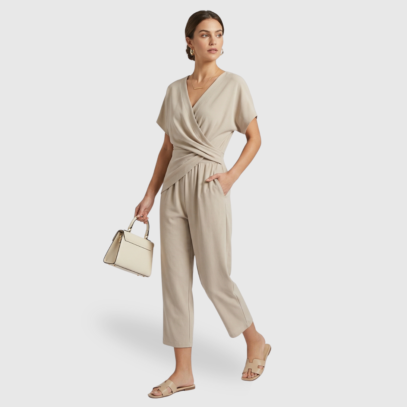 Ensemble femme deux pièces haut et pantalon coupe fluide tenue élégante