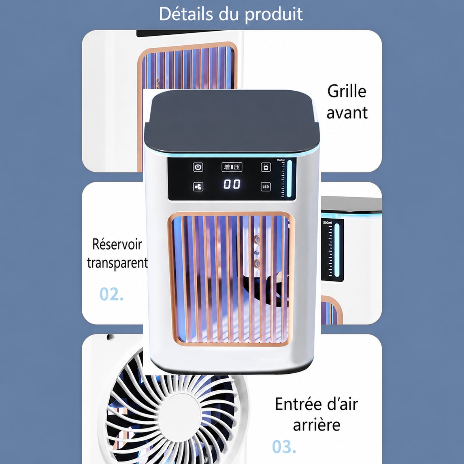 Rafraîchisseur d'Air USB Silencieux avec Brumisation – Ventilateur de Bureau Compact