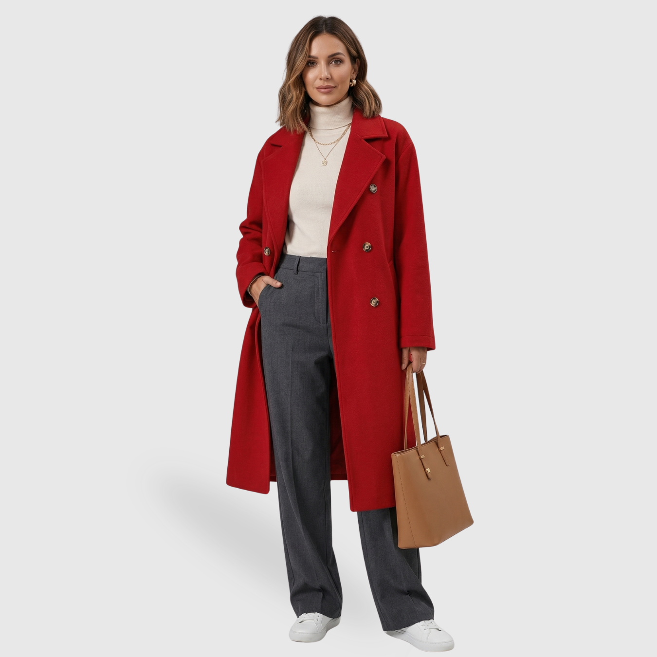 Trench femme laine coupe A ceinturé double boutonnage long manteau