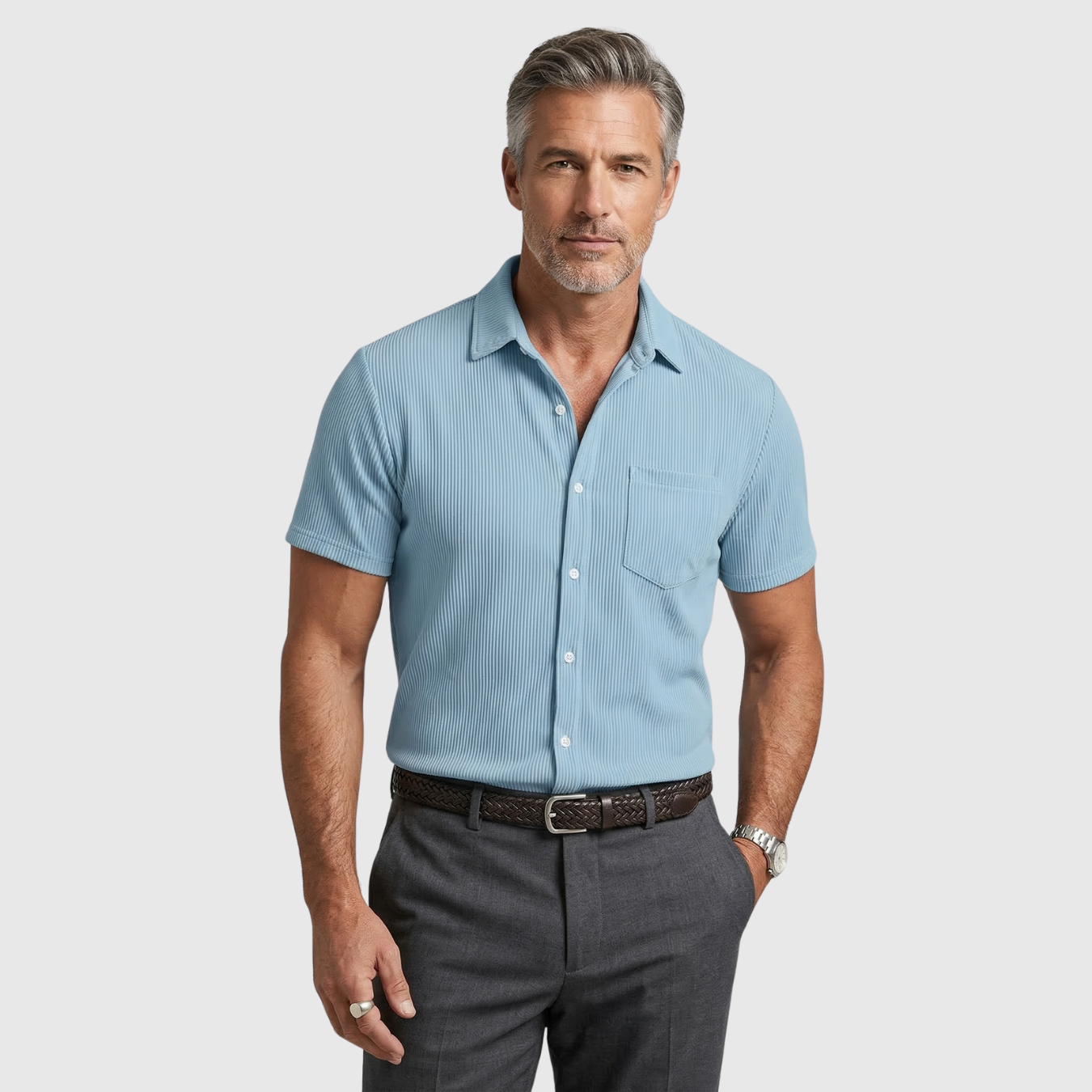 Chemise homme à rayures manches courtes col boutonné coupe décontractée été