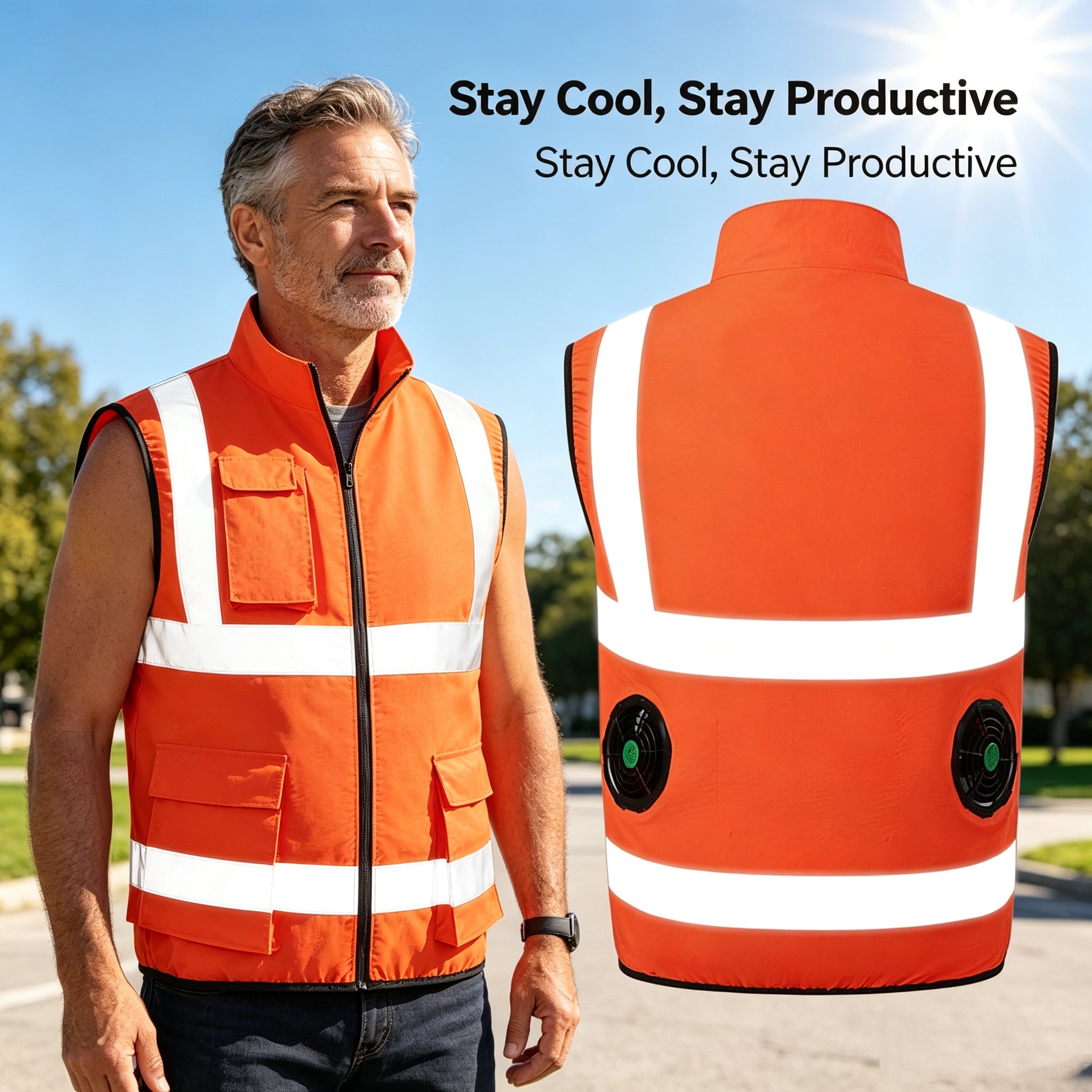 Gilet Rafraîchissant avec Ventilateurs et Bandes Réfléchissantes