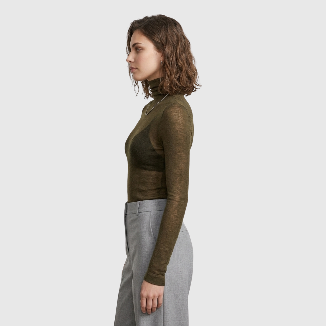 Pull col roulé femme laine mélangée transparent manches longues