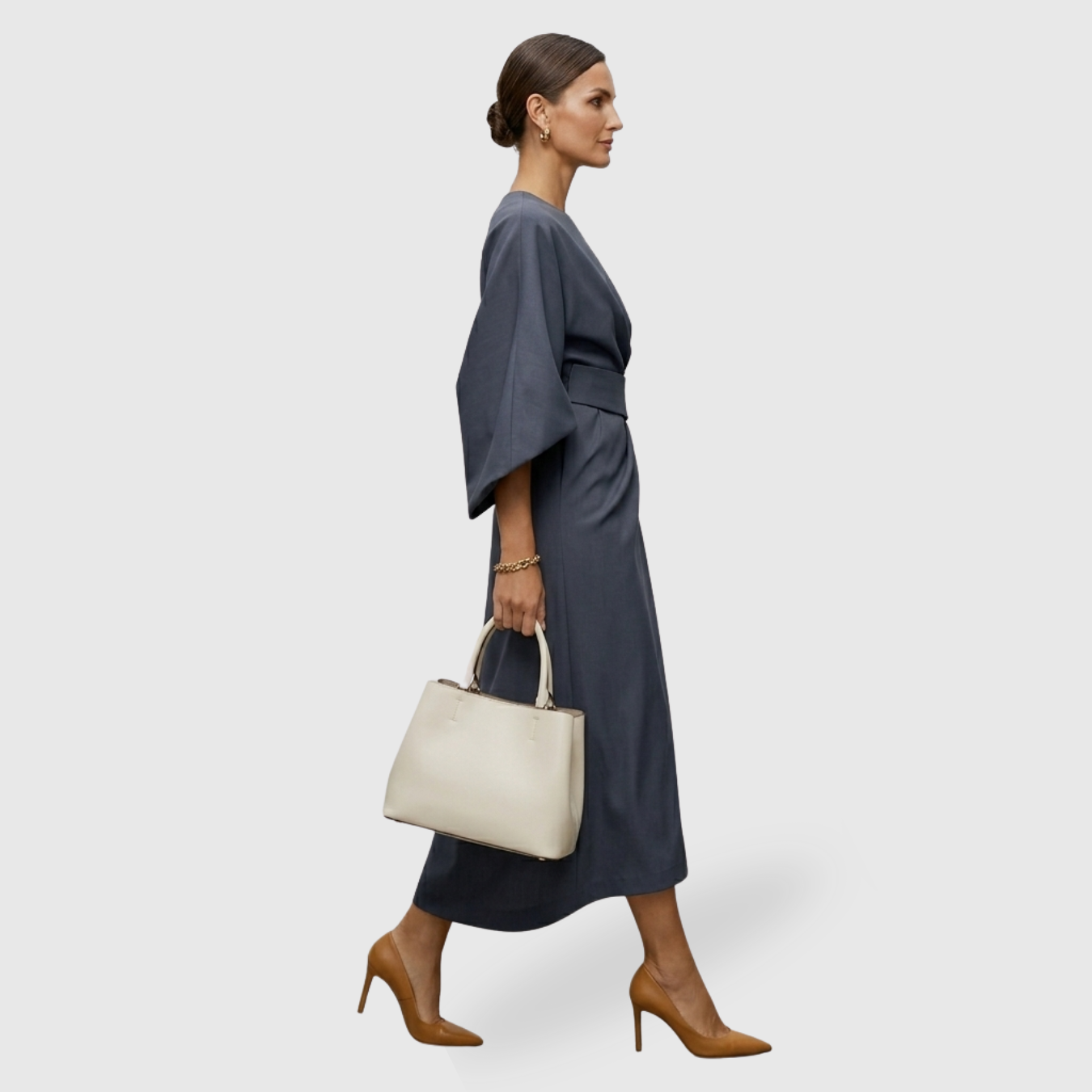 Robe femme manches lanternes coupe fluide élégante mi-longue