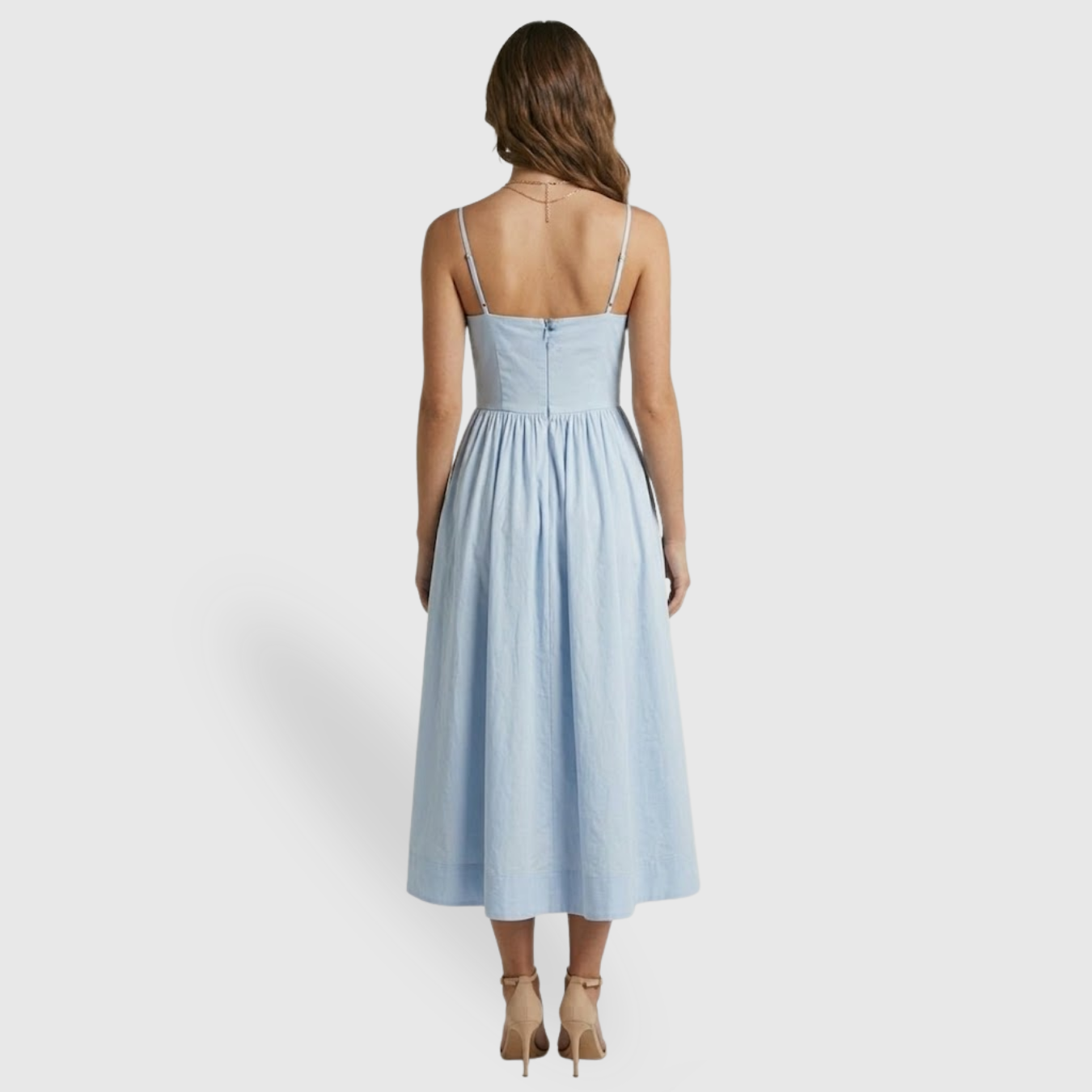 Robe midi femme bretelles fines coupe cintrée taille marquée