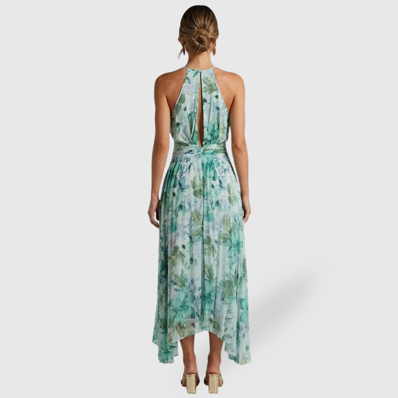 Robe midi femme dos nu col halter robe invitée mariage fluide