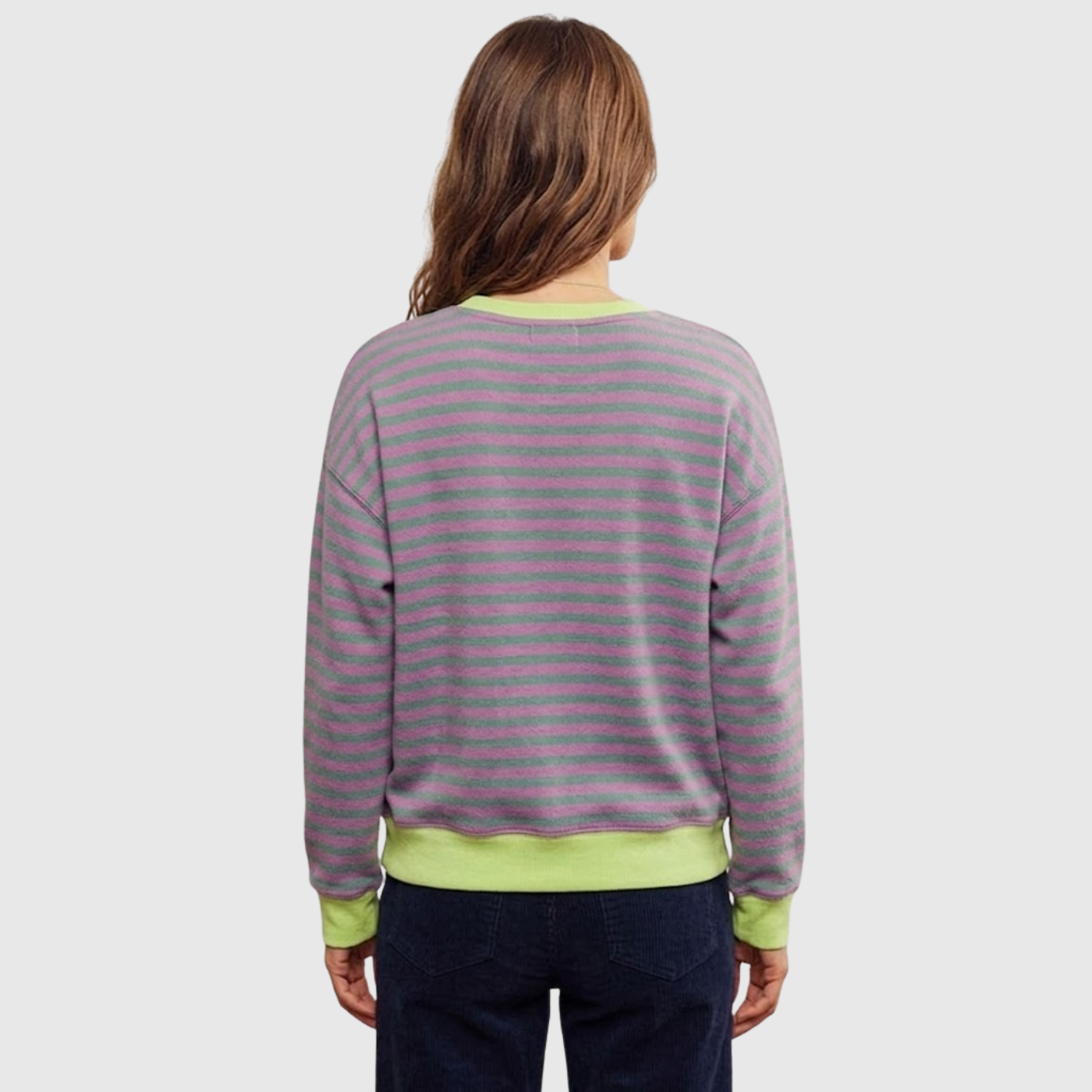 Sweat oversize femme rayé col rond manches longues coupe ample