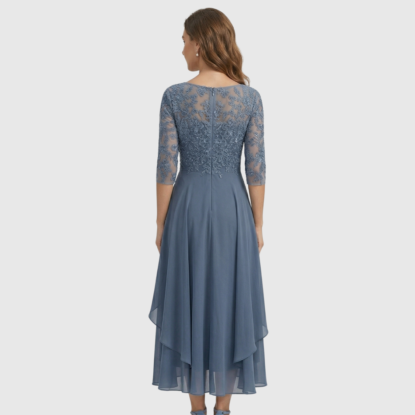 Robe midi femme brodée manches courtes transparentes coupe évasée