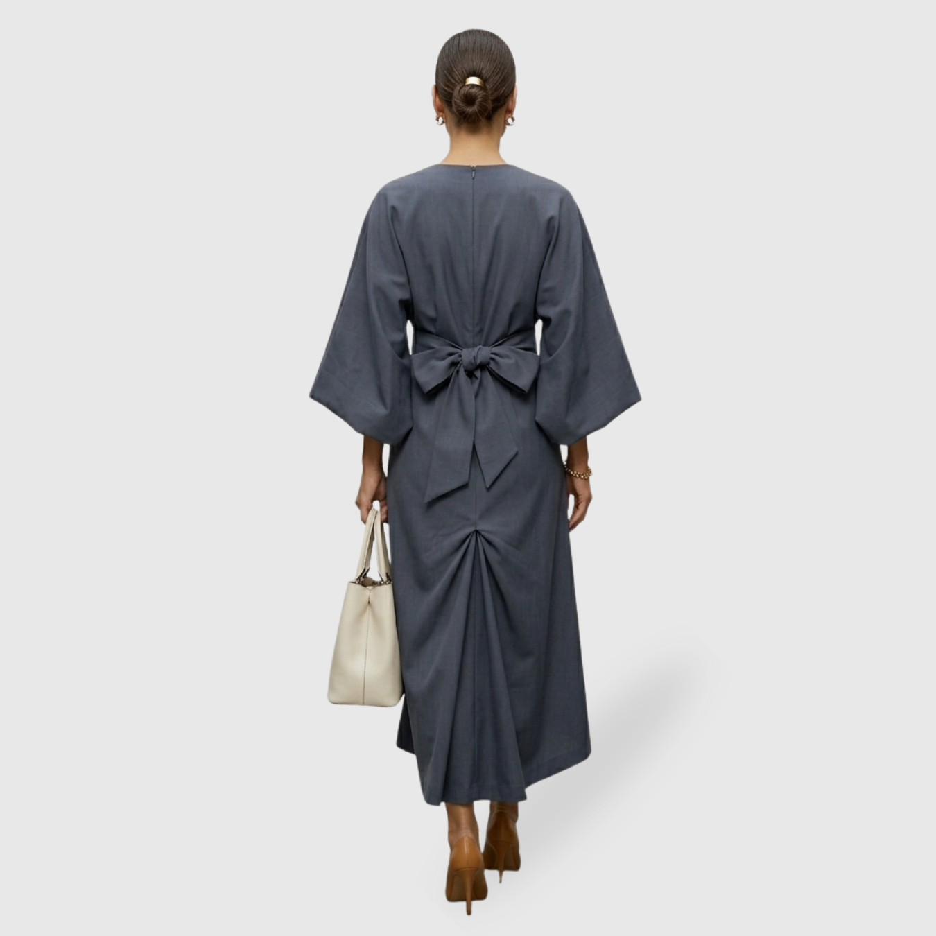 Robe femme manches lanternes coupe fluide élégante mi-longue