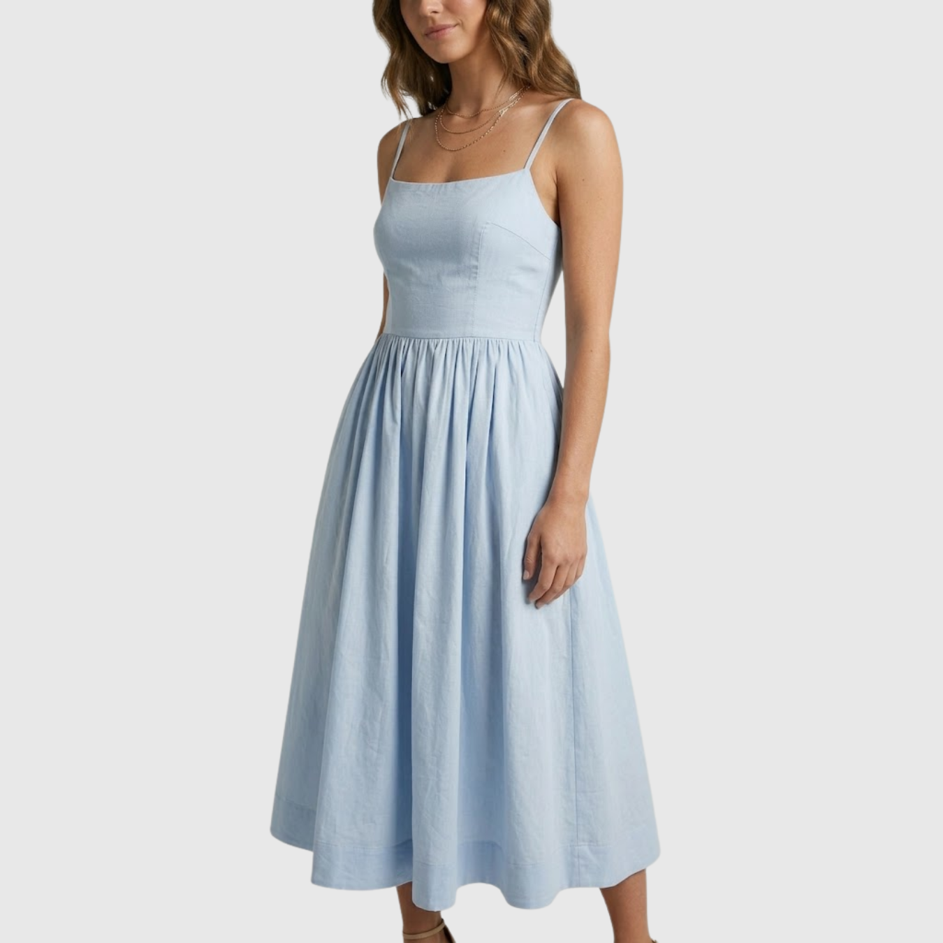 Robe midi femme bretelles fines coupe cintrée taille marquée