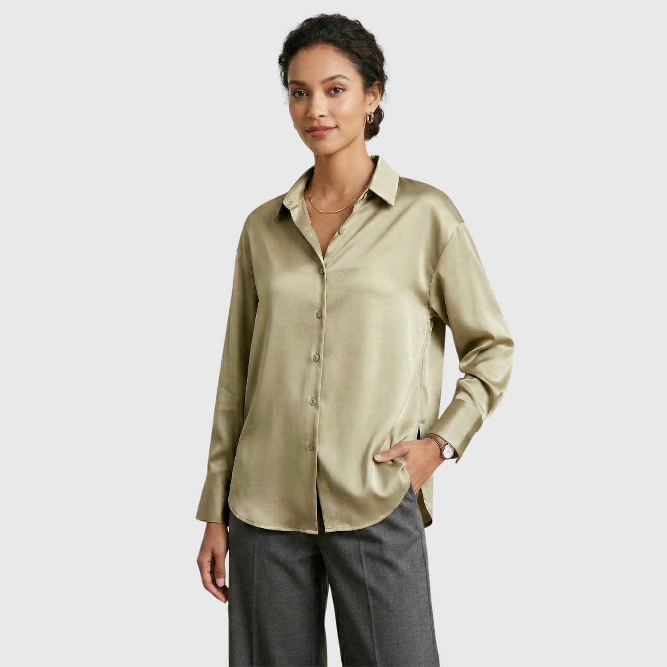 Chemise femme soie manches longues col chemise fermeture boutonnée