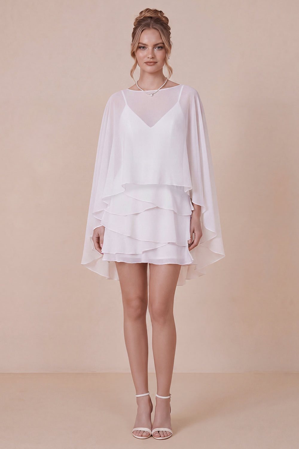 Robe cérémonie 2 pièces bretelles volants cape élégante