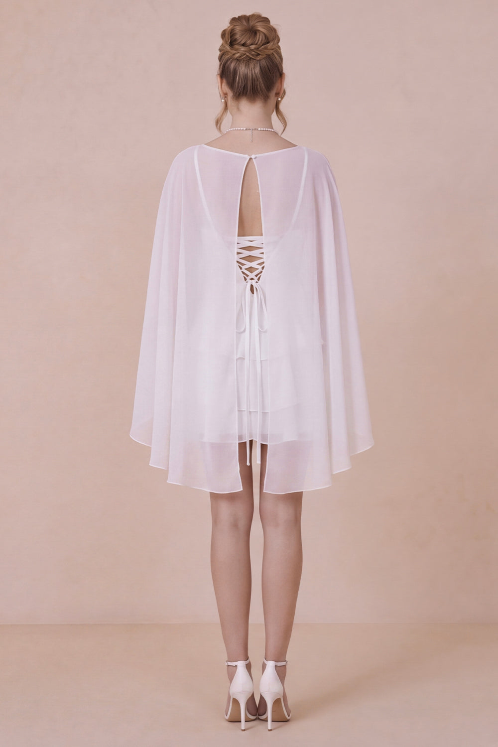Robe cérémonie 2 pièces bretelles volants cape élégante