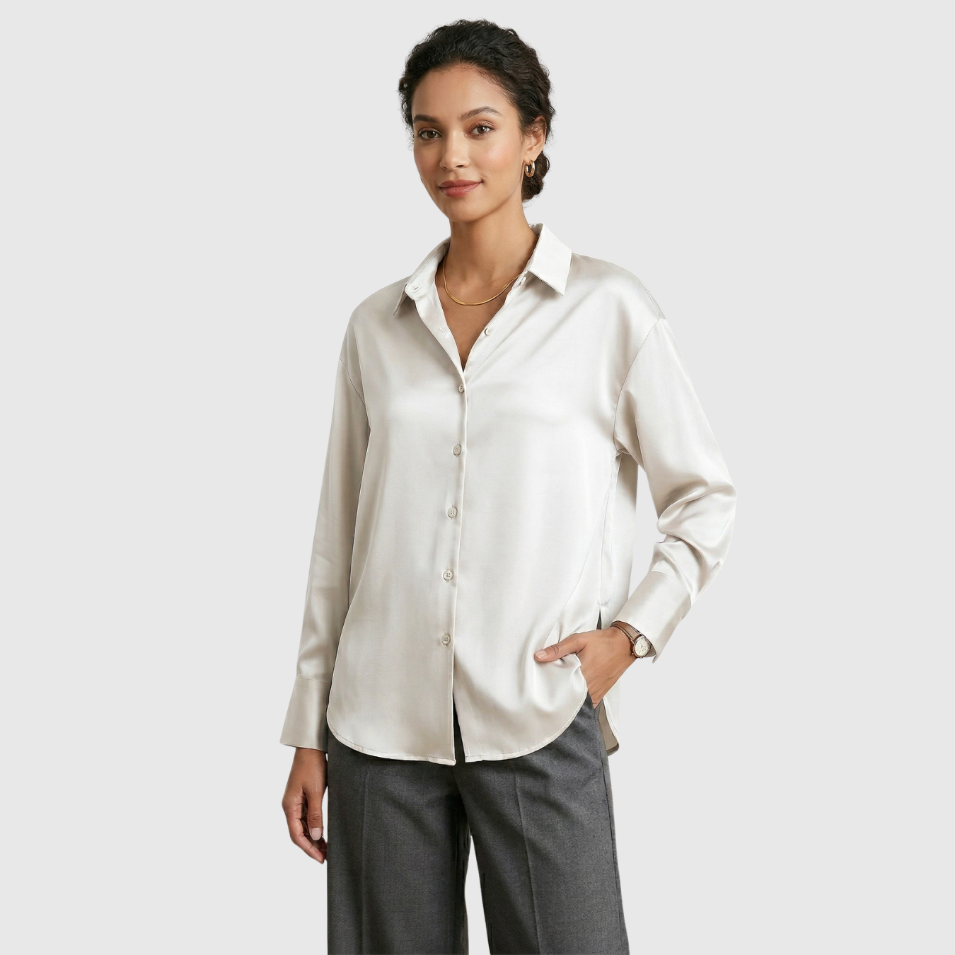 Chemise femme soie manches longues col chemise fermeture boutonnée