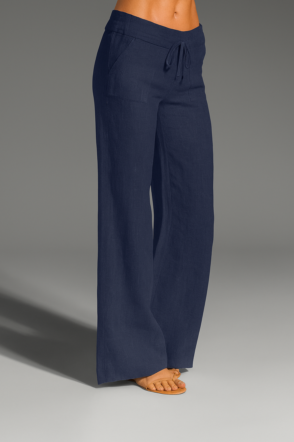 Pantalon Lin Femme Coupe Large Taille Élastique Été Confort