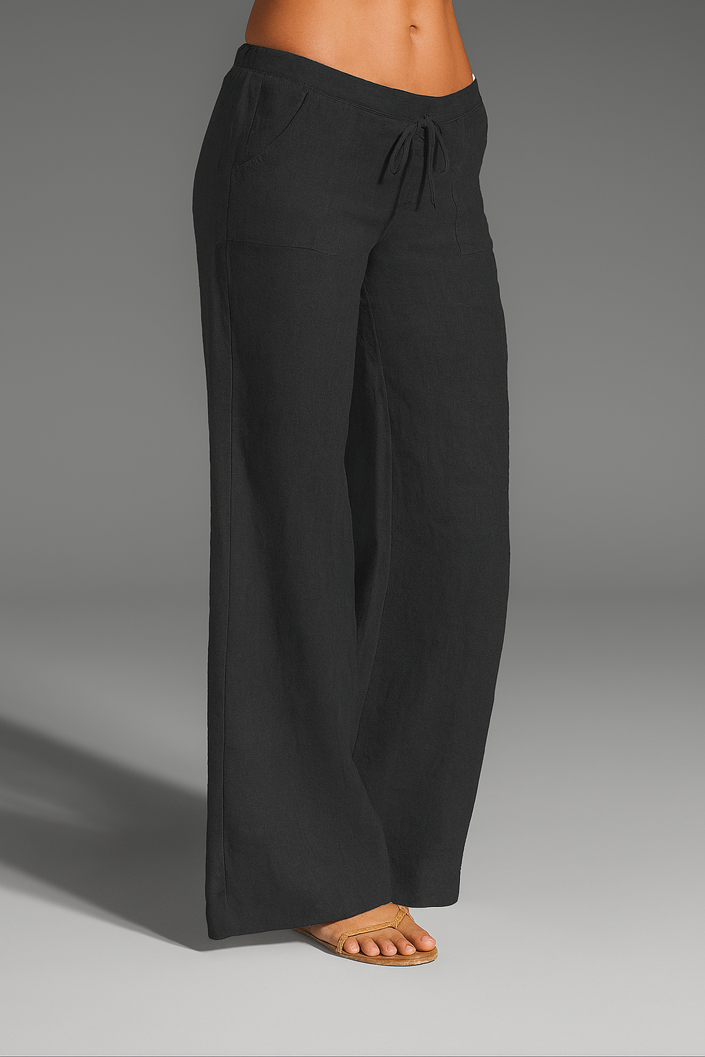 Pantalon Lin Femme Coupe Large Taille Élastique Été Confort