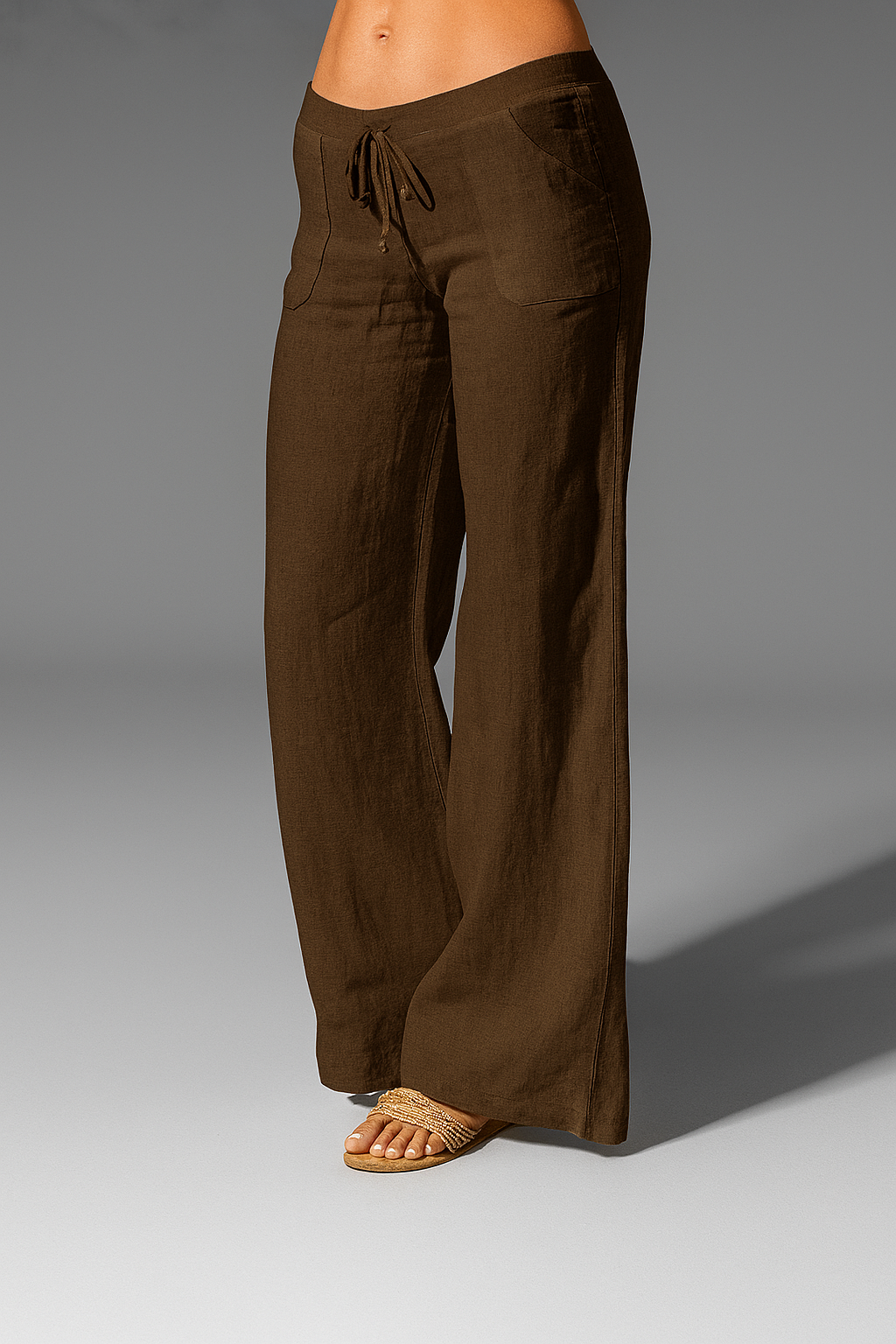 Pantalon Lin Femme Coupe Large Taille Élastique Été Confort