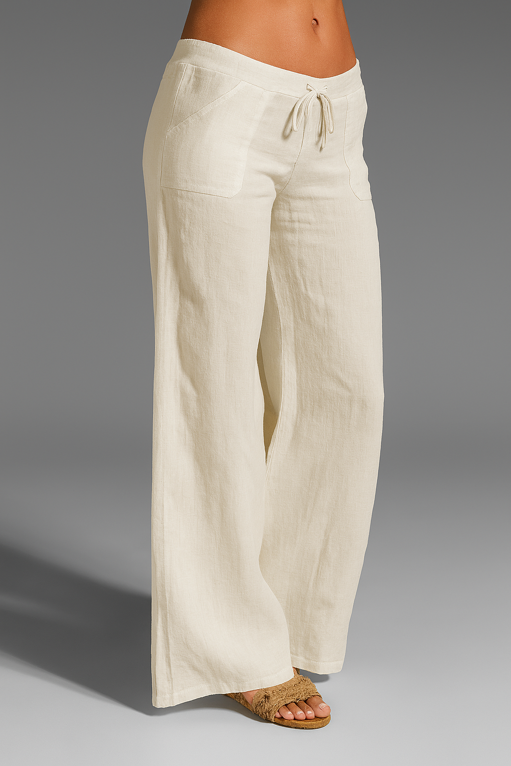 Pantalon Lin Femme Coupe Large Taille Élastique Été Confort