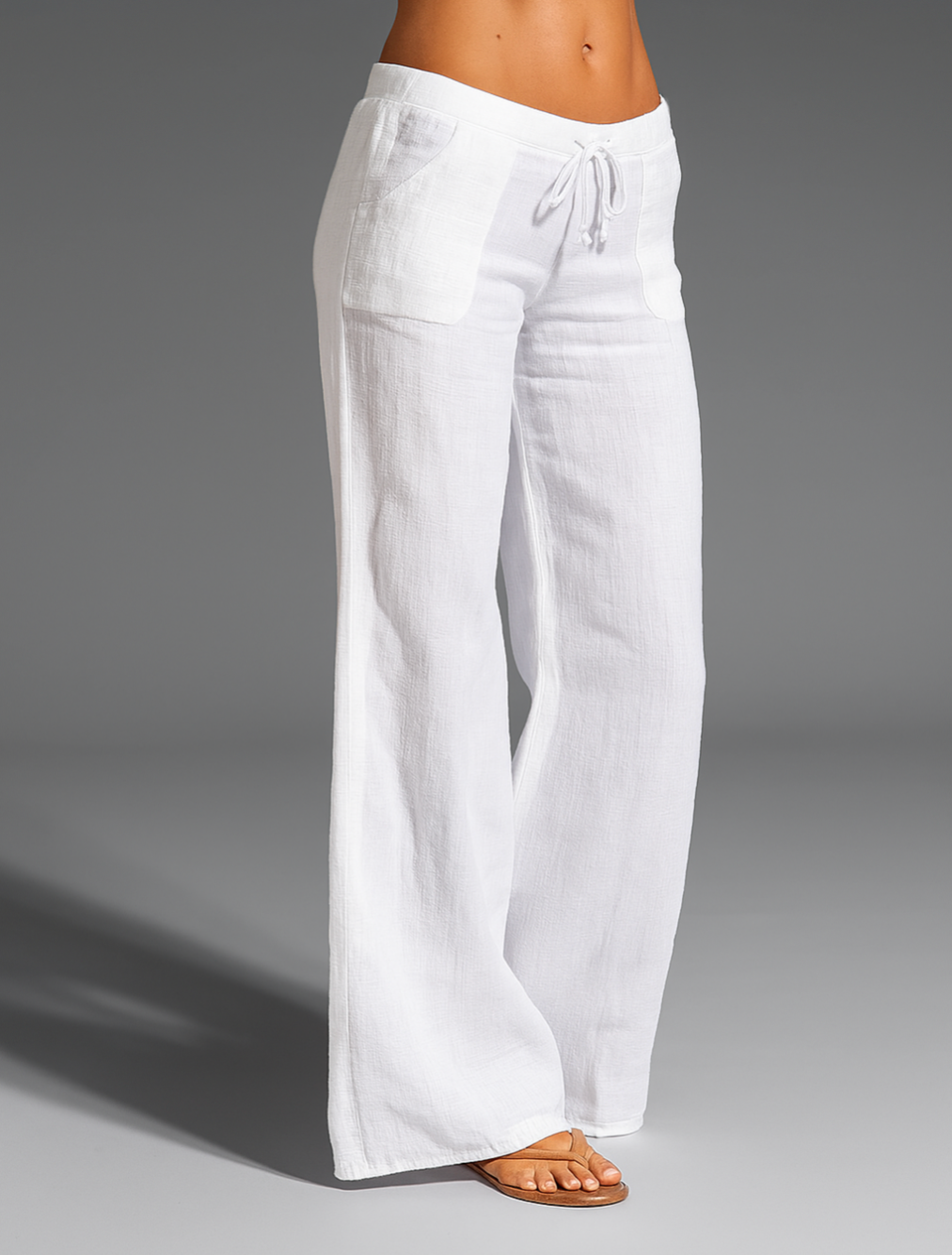 Pantalon Lin Femme Coupe Large Taille Élastique Été Confort