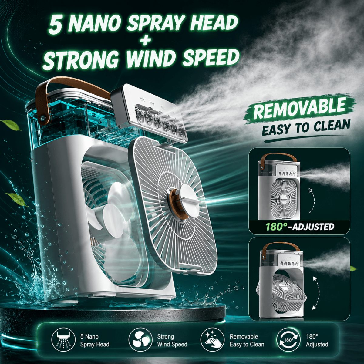 Ventilateur Rafraîchisseur USB – Humidificateur d'Air Portable Rechargeable