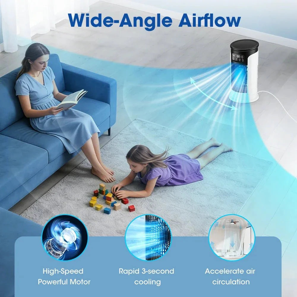 Rafraîchisseur d'Air 3-en-1 6 Vitesses – Ventilateur Mobile avec Veilleuse LED
