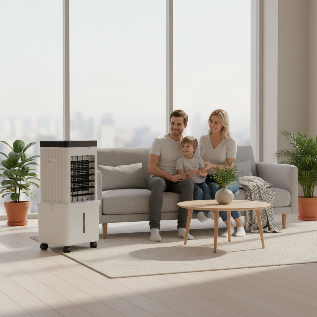 Climatiseur Mobile Sans Évacuation 3-en-1 – Rafraîchisseur d'Air sur Roulettes avec Télécommande