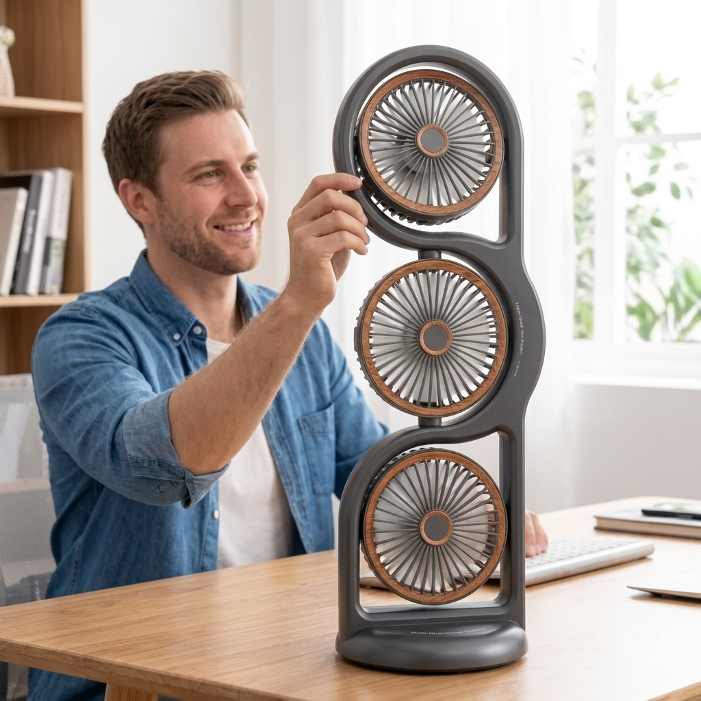 Ventilateur Portable à Trois Têtes Orientables
